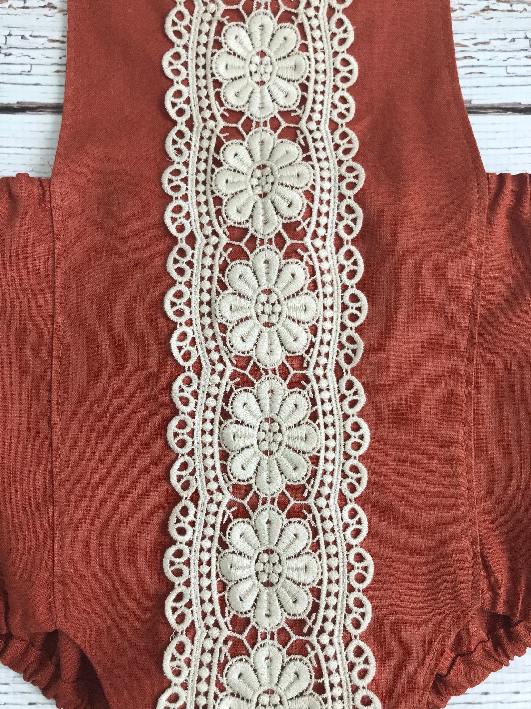 close up of crochet lace trim scalloped